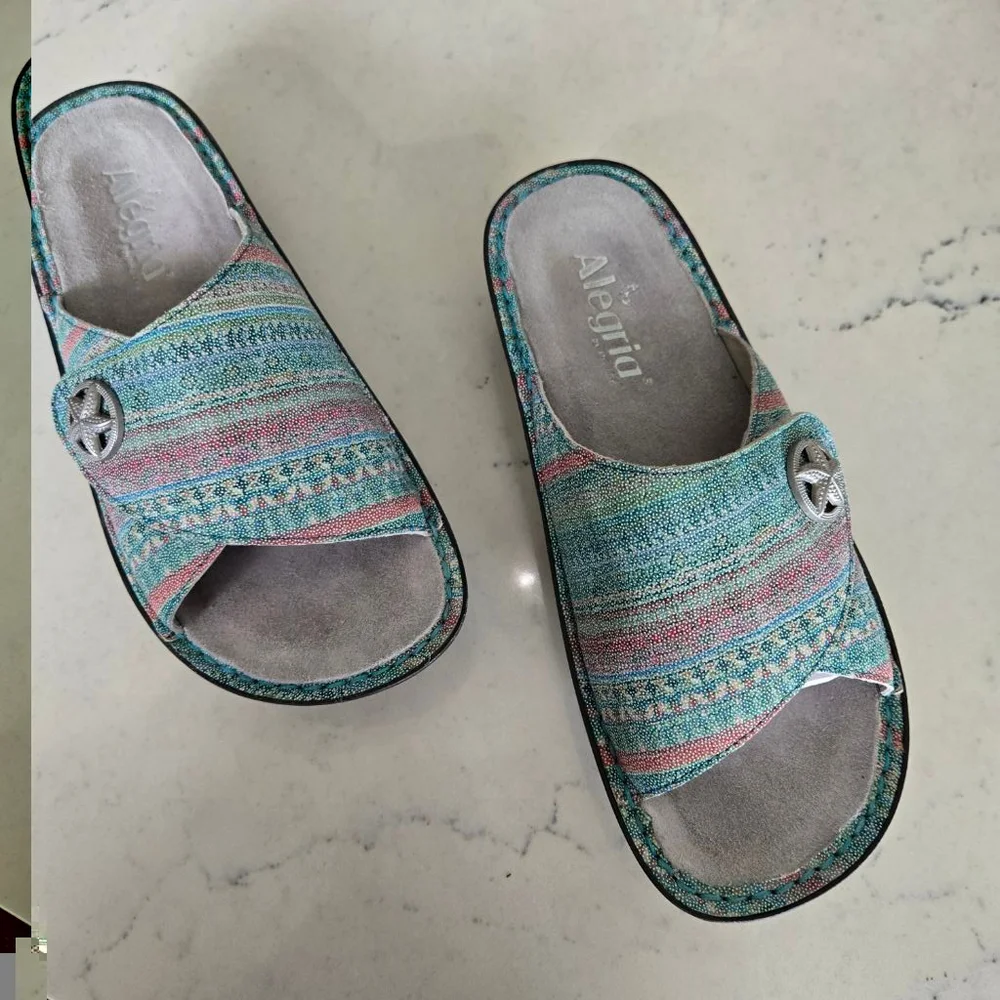 Women's Alegria Kylee Starfish Seascape Leather Slide Sandals Size 37